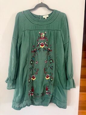 💥UMGEE Sage Green Boho Embroidered Floral Lace Tunic Dress Medium